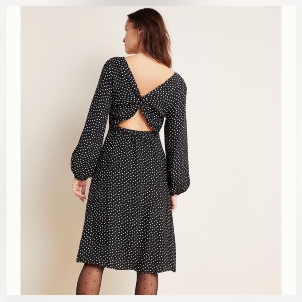 Anthropologie Petite Black and White Long Sleeve Dress Size 12 Open Back Mini